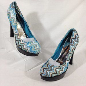 Shoes of Soul-Final Price- Stiletto Pumps Platforms Heels Fabric Blue Sz 7